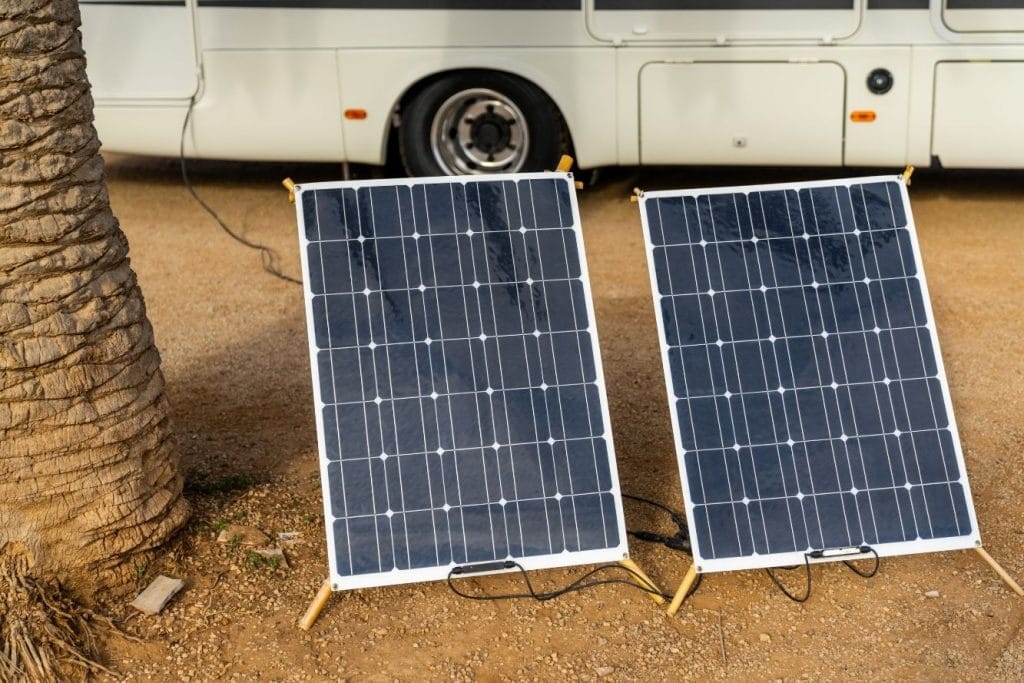 RV solar panels on the ground